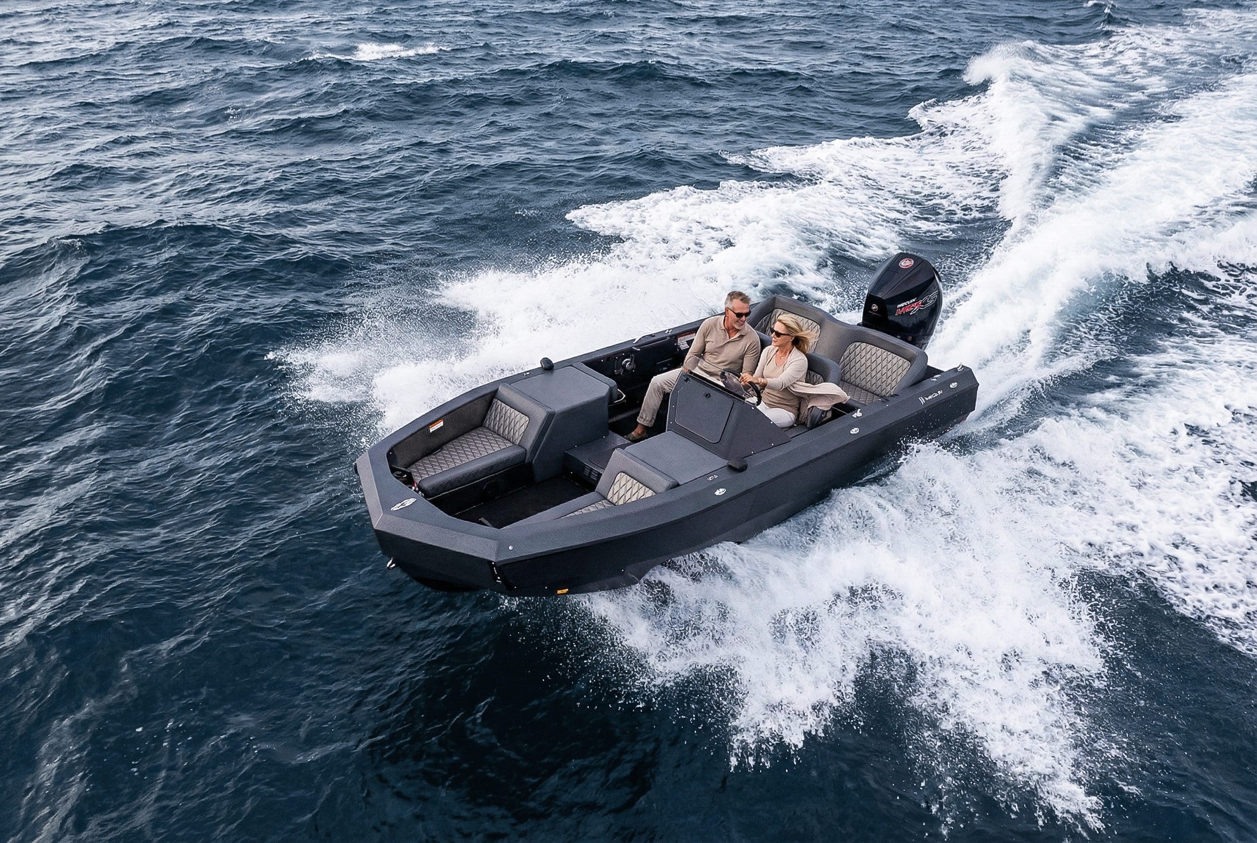 Couple on Amphibious Boat on water